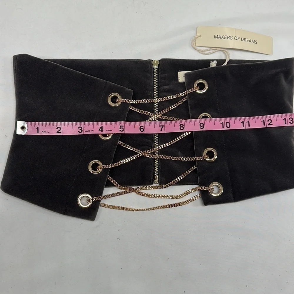 NWT Makers of Dreams Corset Gray Velvet Gold Chain Belt Size S
